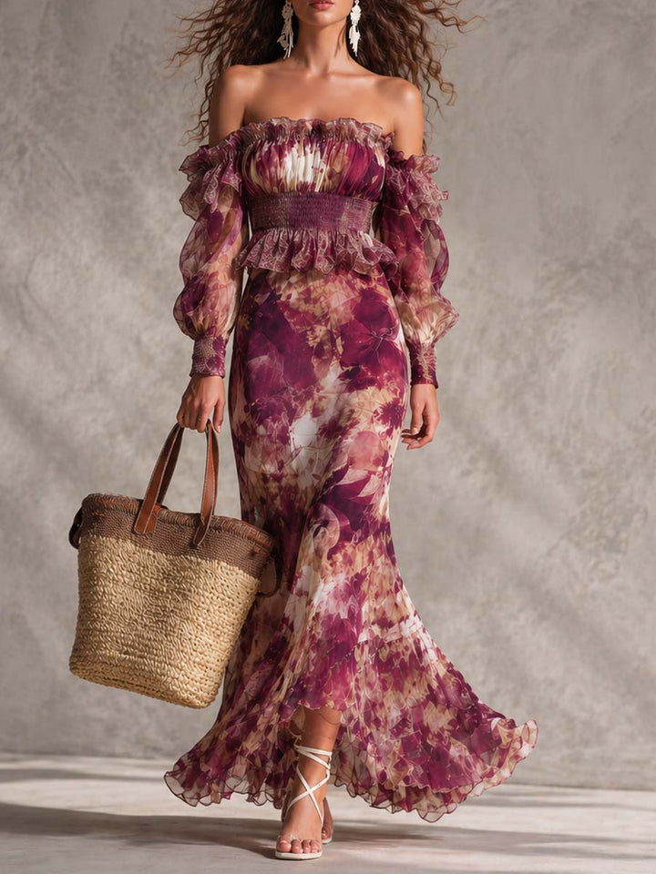 Camille | Floral Off-Shoulder Chiffon Maxi Dress