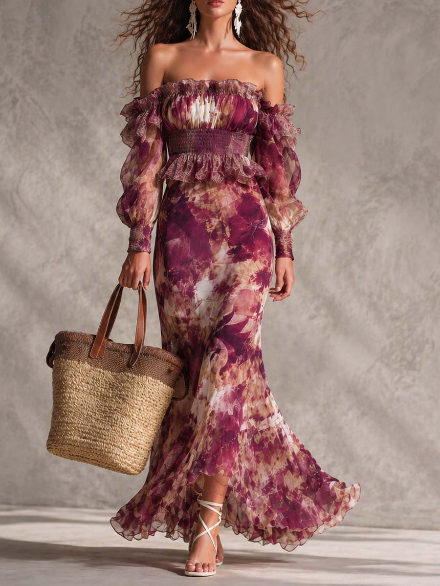 Camille™ | Floral Off-Shoulder Chiffon Maxi Dress