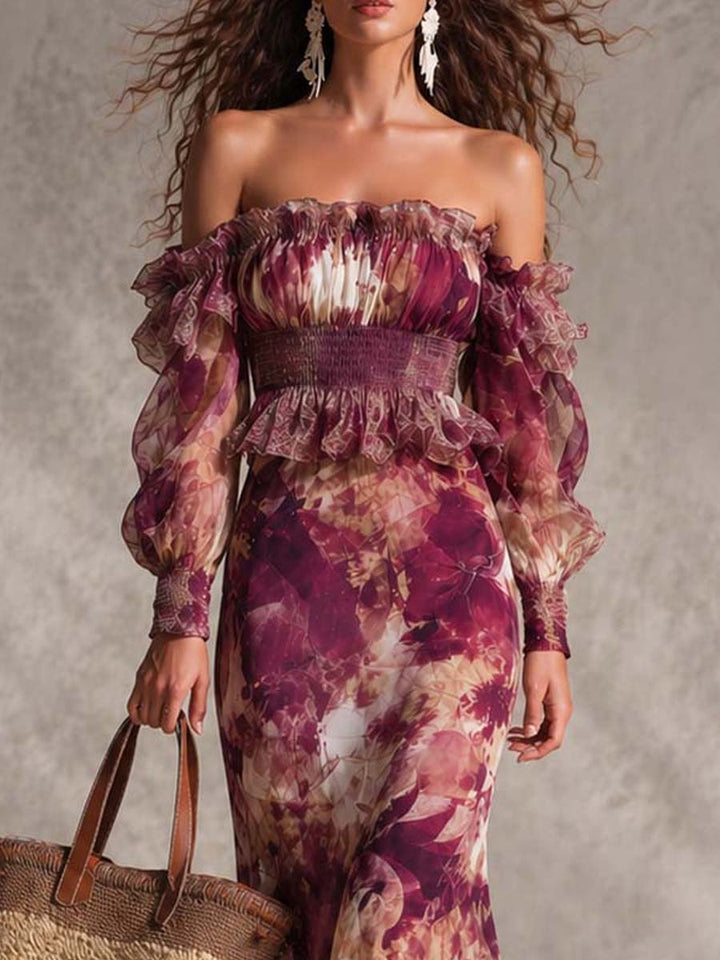 Camille™ | Floral Off-Shoulder Chiffon Maxi Dress