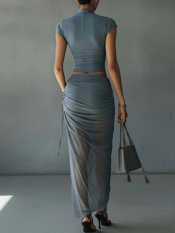 Noor™ | Cropped Tee & Sheer Draped Skirt Set