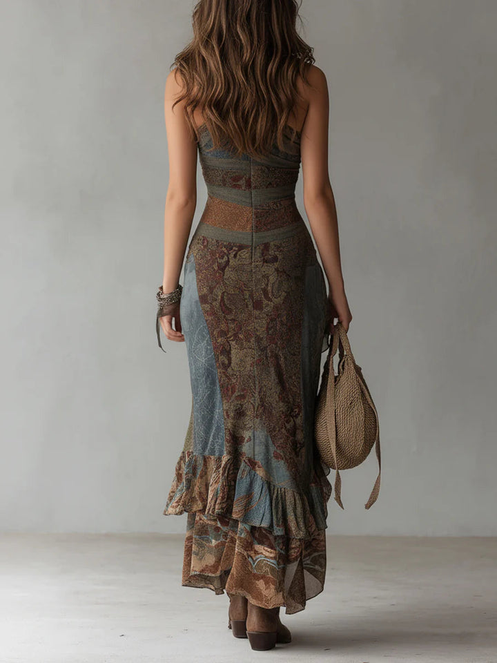 Soraya | Ethnic-Print One-Shoulder High-Slit Maxi Dress