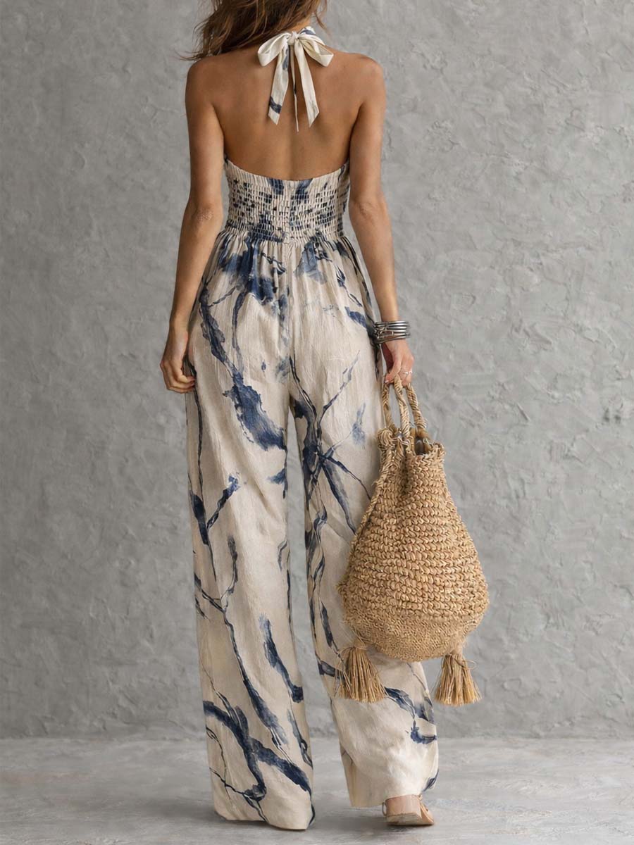 Juno | Ink-Wash Halter Wide-Leg Jumpsuit