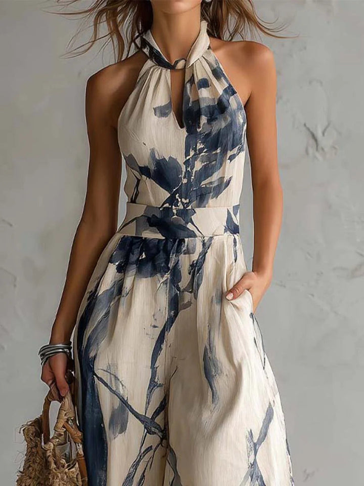 Juno | Ink-Wash Halter Wide-Leg Jumpsuit