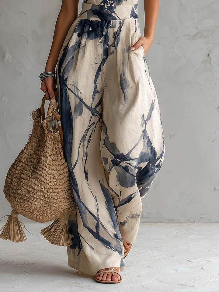 Juno™ | Ink-Wash Halter Wide-Leg Jumpsuit