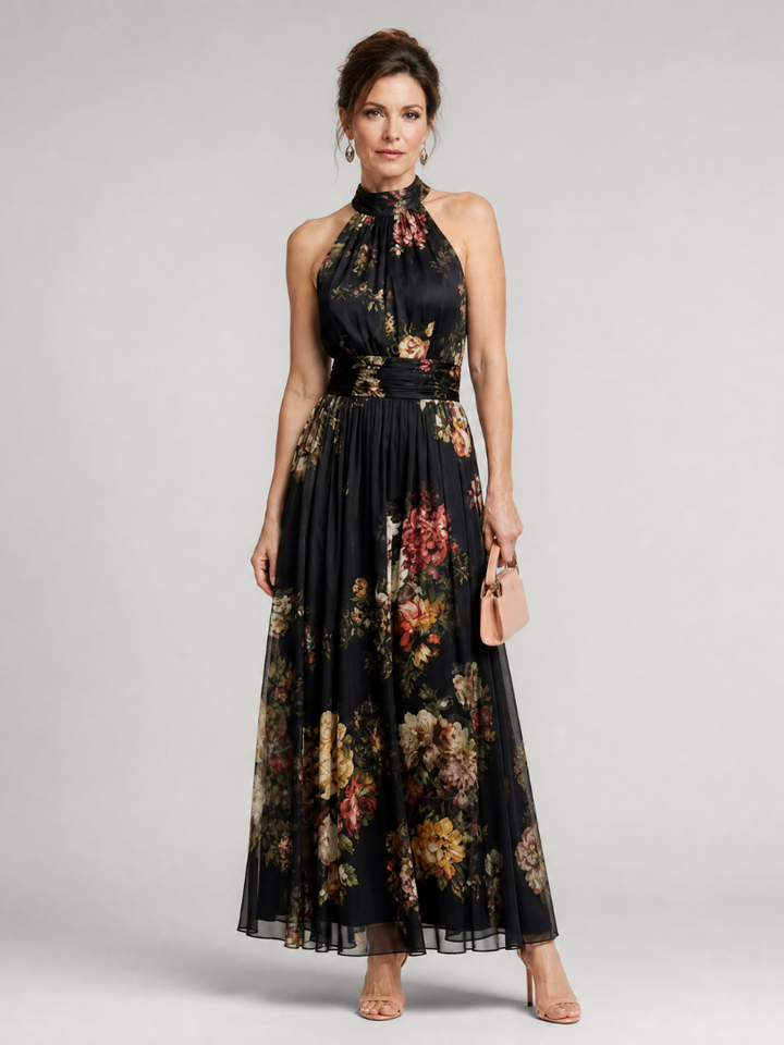 SIOR | FLORAL HALTER MIDI DRESS FOR WOMEN