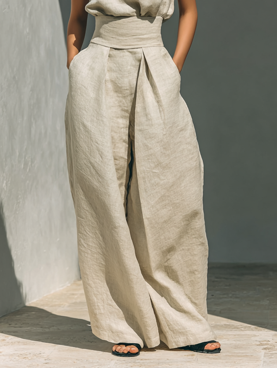 Women's minimalist setwith sleeveless blouse and wide-leg pants
