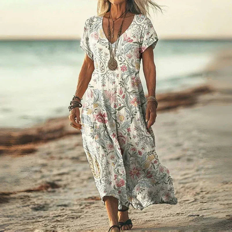 CATERINA | Midi Vintage Dress with Flowing Cut and Relaxed Elegance for Summer Days