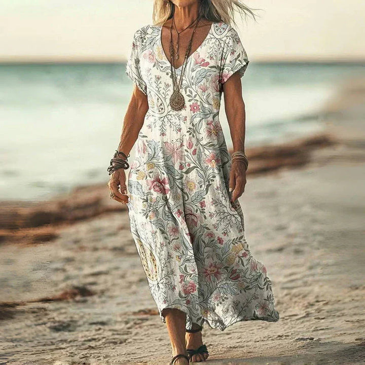 CATERINA | Midi Vintage Dress with Flowing Cut and Relaxed Elegance for Summer Days