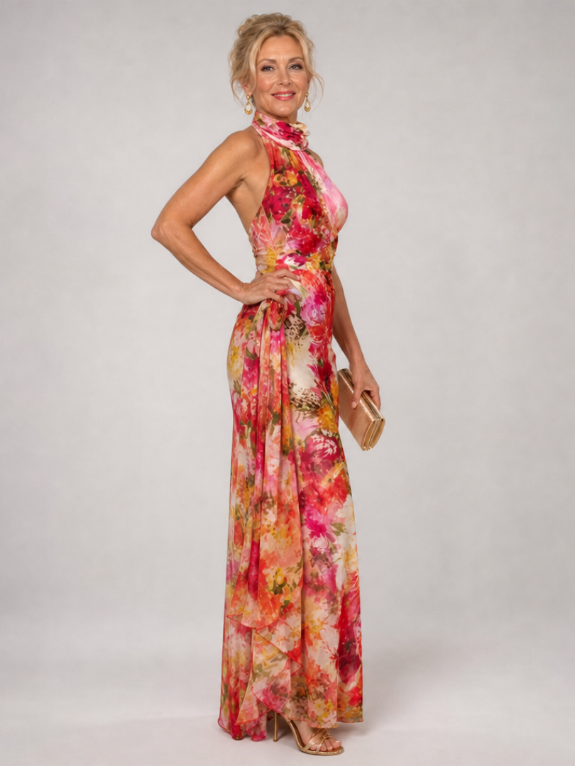 ELISABETTA | FLORAL HALTER MAXI DRESS FOR WOMEN