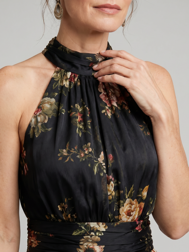 SIOR | FLORAL HALTER MIDI DRESS FOR WOMEN