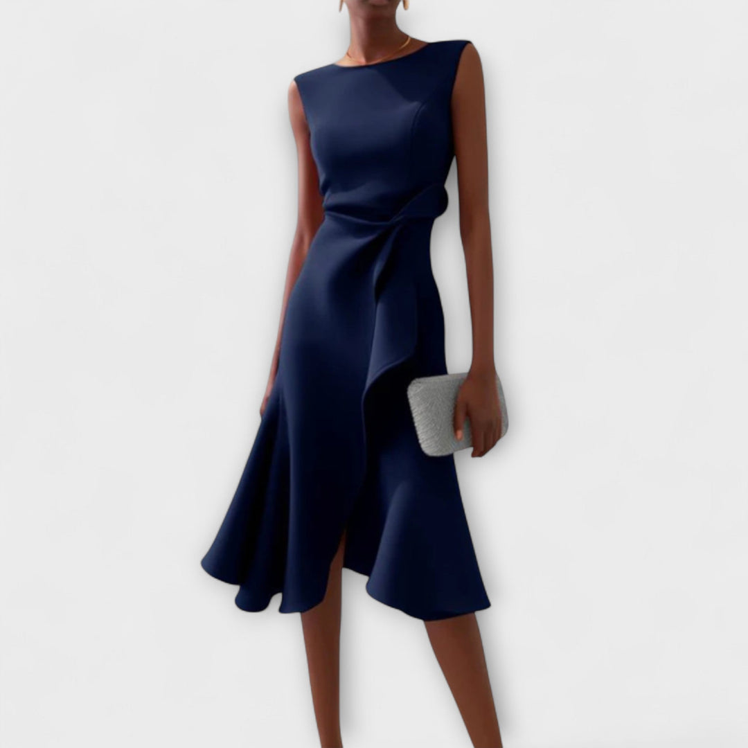 Juliette – Asymmetrical Midi Dress with Draping