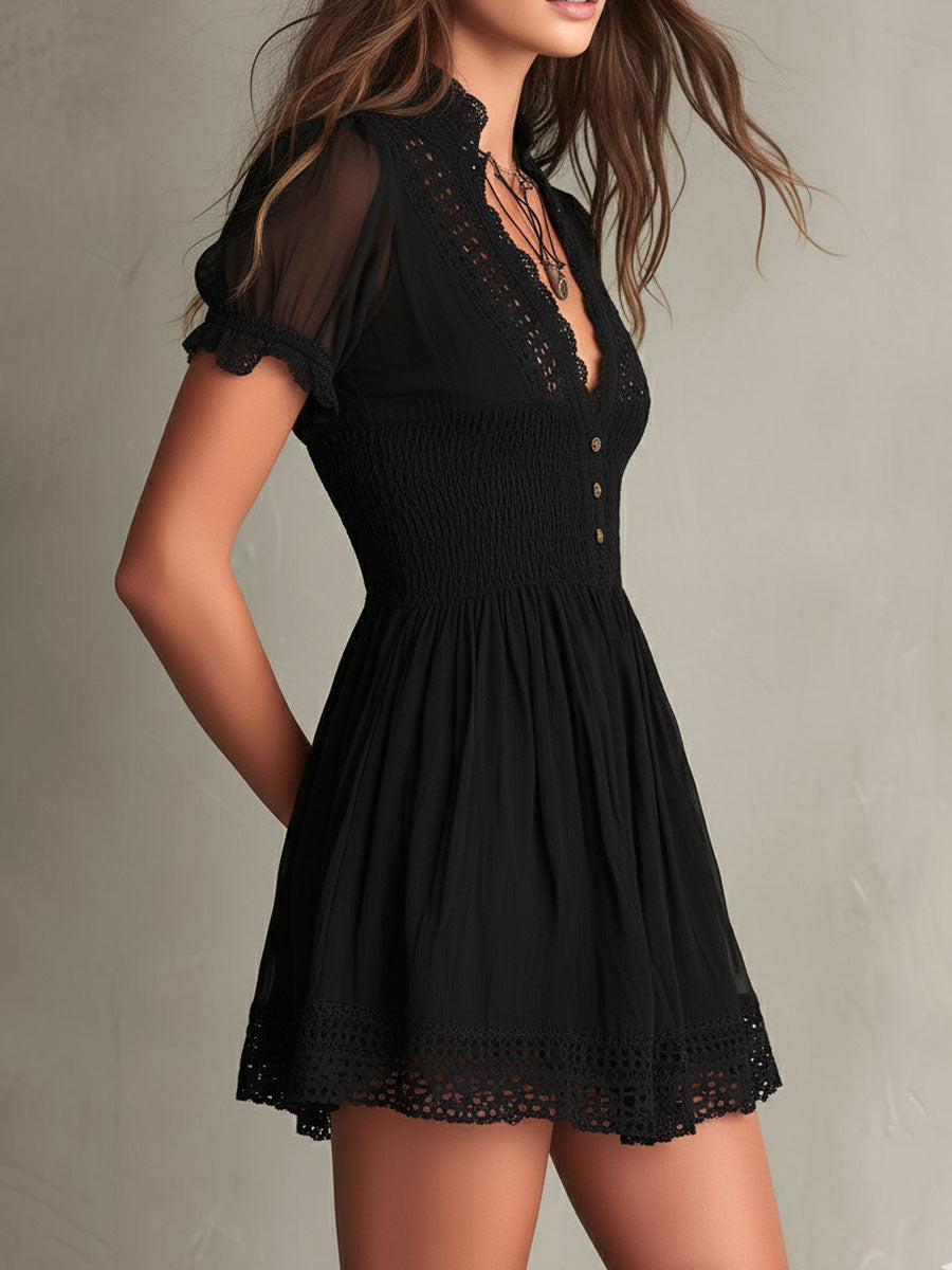 Classic Muse Lace-Trim Mini Dress
