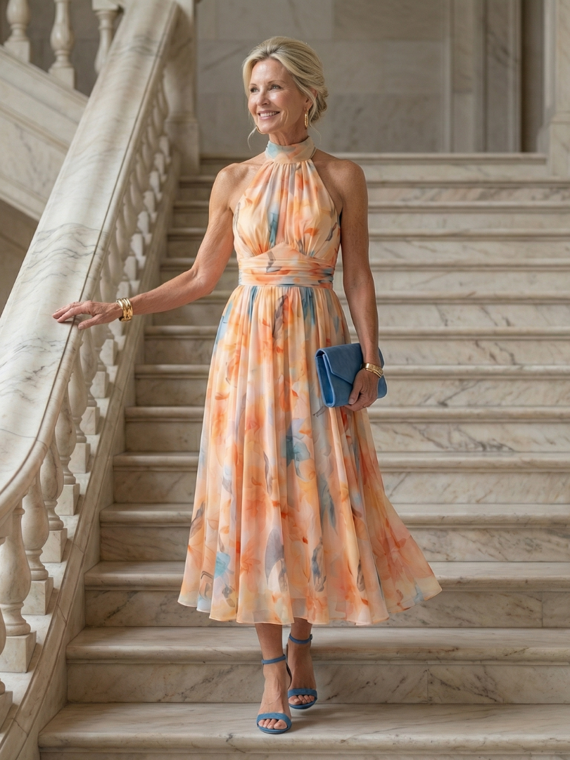 ELIN | SOFT HALTER MIDI DRESS FOR WOMEN