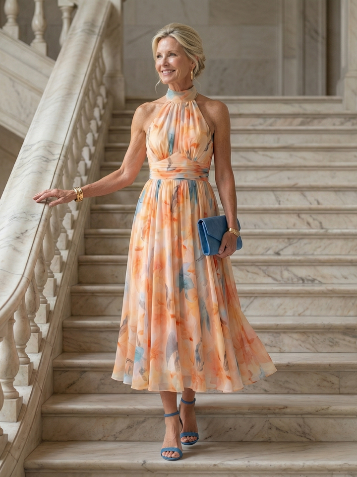 ELIN | SOFT HALTER MIDI DRESS FOR WOMEN