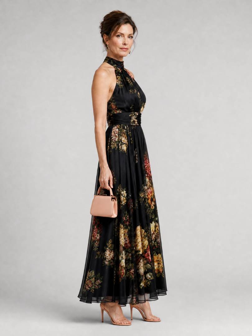 SIOR | FLORAL HALTER MIDI DRESS FOR WOMEN