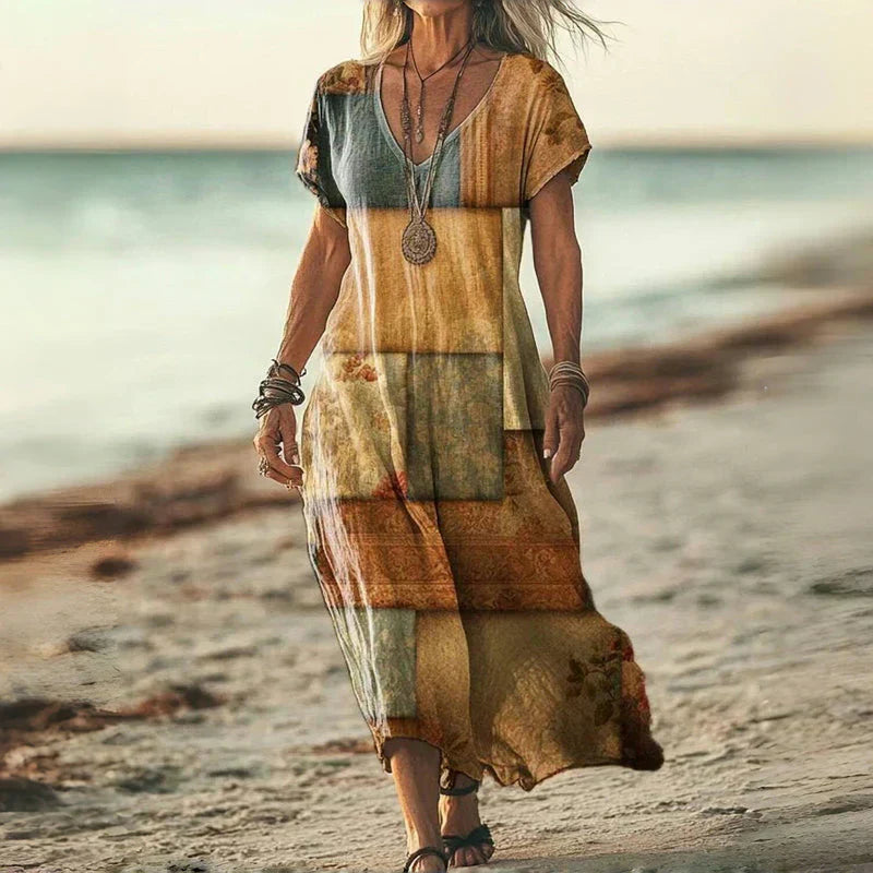 CATERINA | Midi Vintage Dress with Flowing Cut and Relaxed Elegance for Summer Days