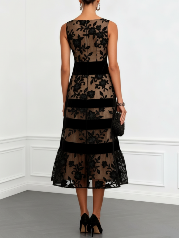 Mae | Mesh Floral A-Line Midi Dress