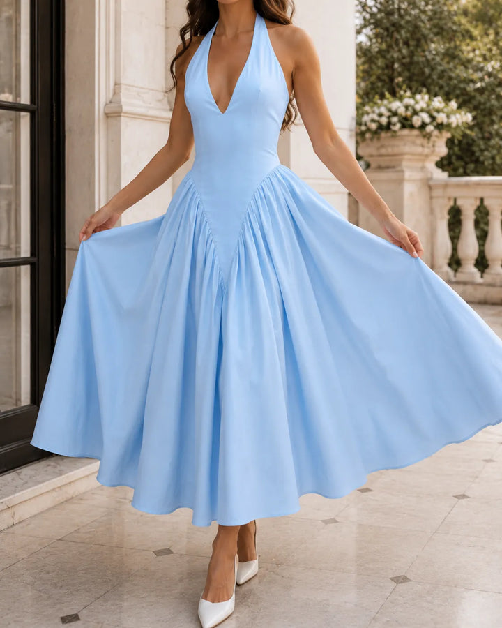 Celeste | Halter Neck Elegant Midi Dress