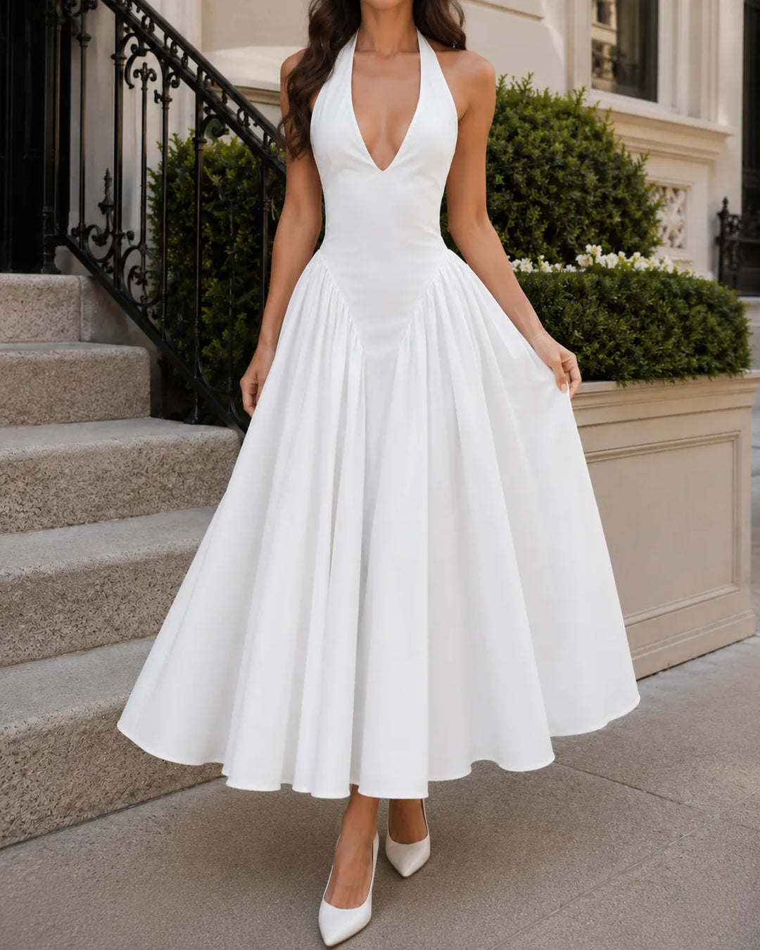 Celeste | Halter Neck Elegant Midi Dress