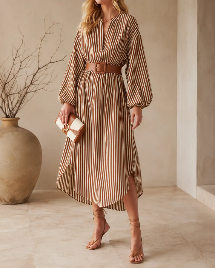 Sienna | Belted Striped Midi Shirt Dress