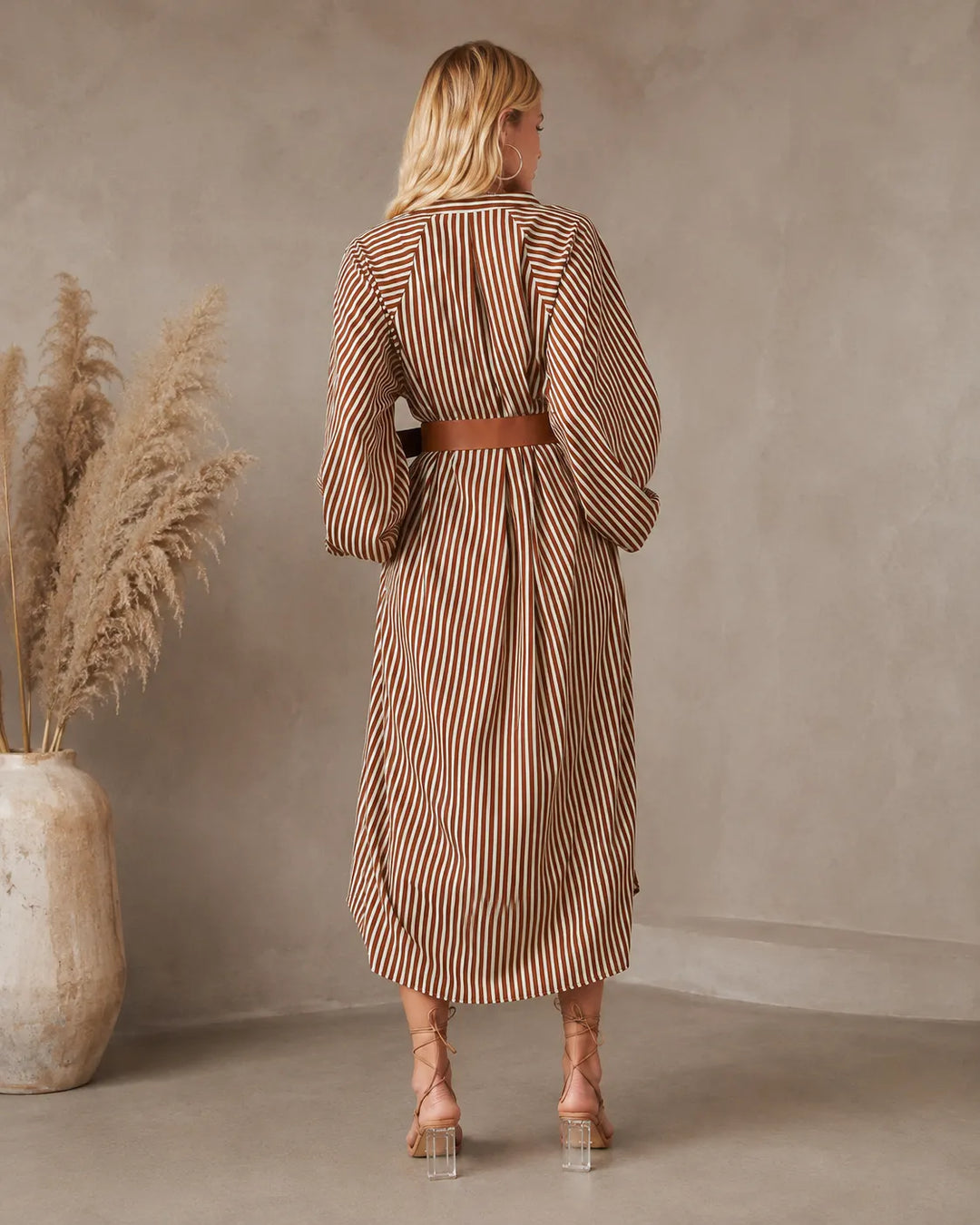 Sienna | Belted Striped Midi Shirt Dress