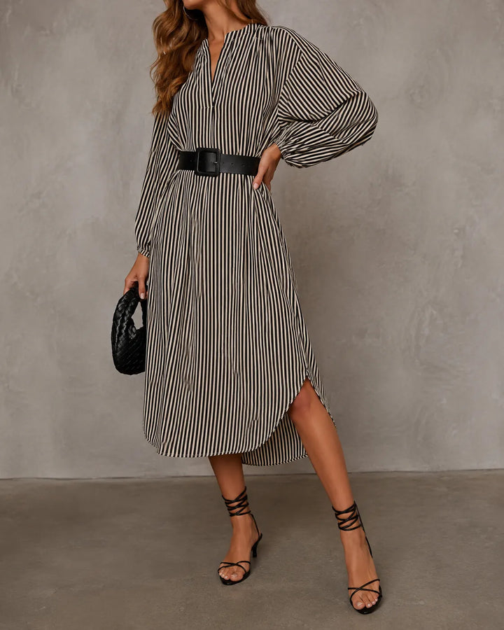 Sienna | Belted Striped Midi Shirt Dress