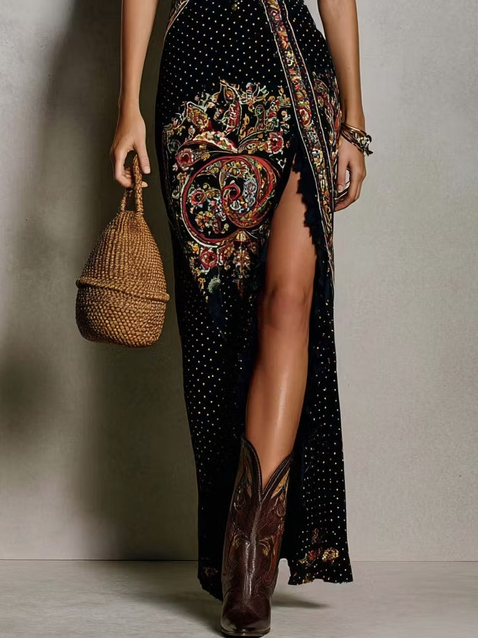 Thalia | Bohemian Deep V-Neck High-Slit Maxi Dress