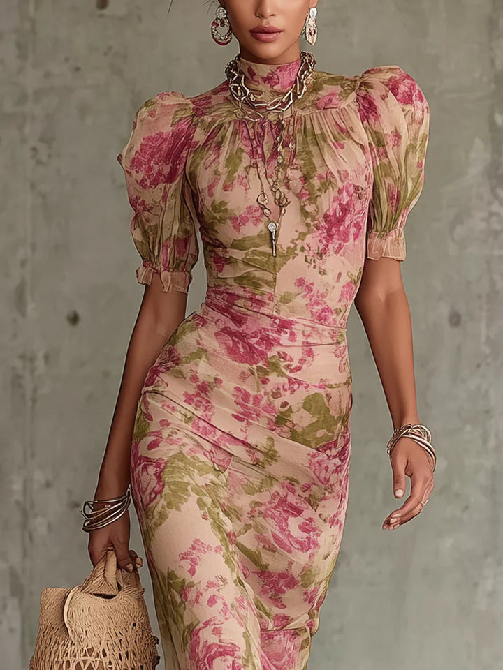 Rosalind | Vintage Rose Puff Sleeve Maxi Dress
