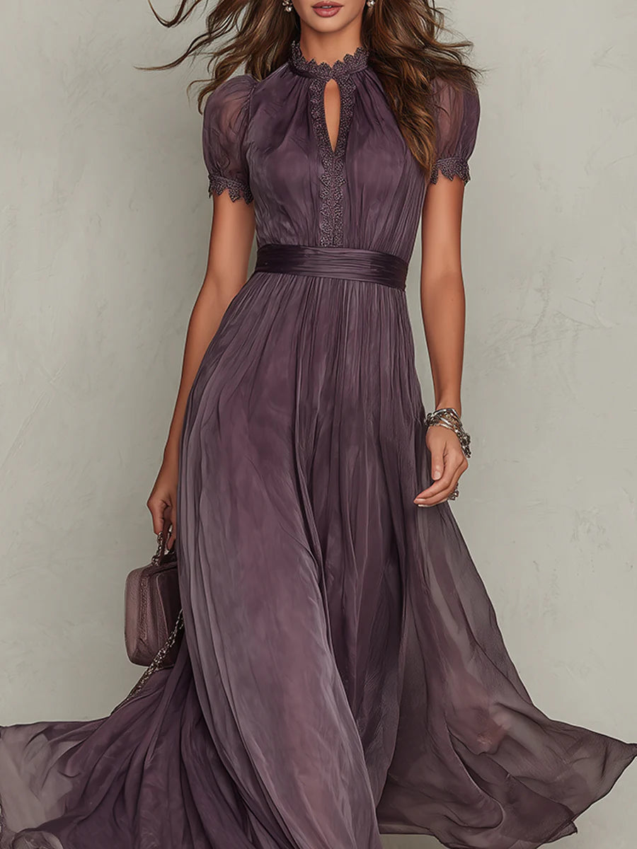 Marlowe | Keyhole Lace Trim Chiffon Maxi Dress