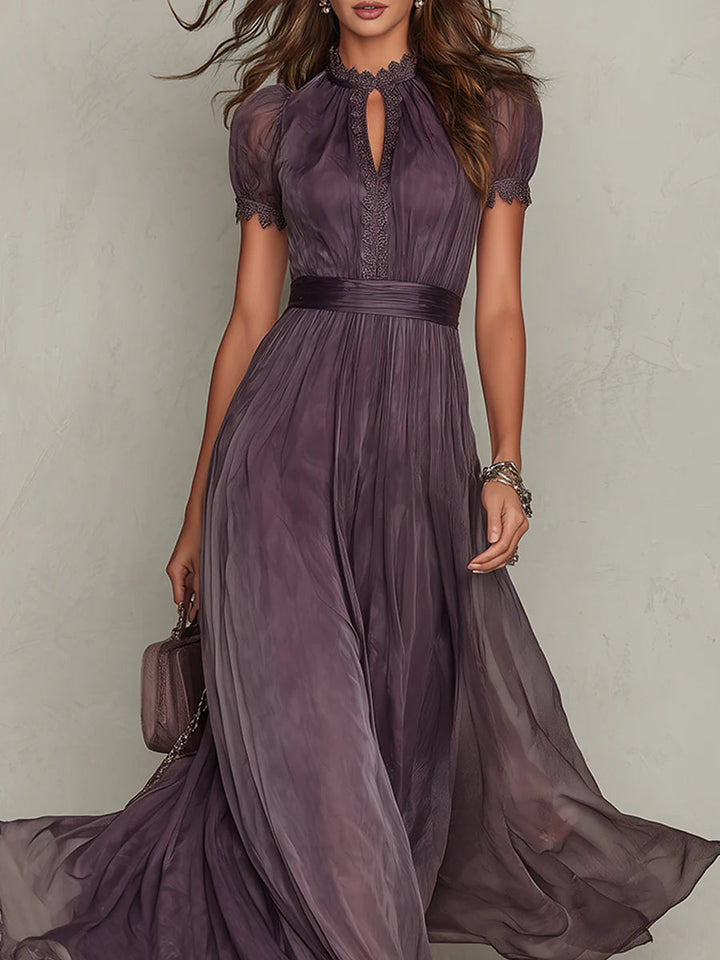 Marlowe | Keyhole Lace Trim Chiffon Maxi Dress