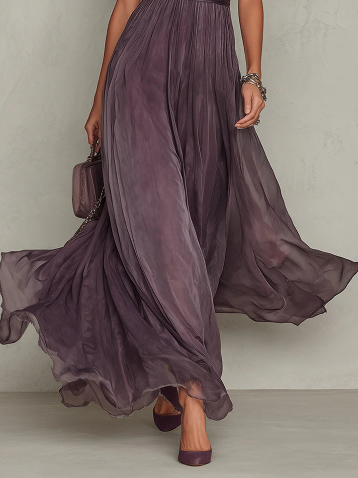 Marlowe™ | Keyhole Lace Trim Chiffon Maxi Dress