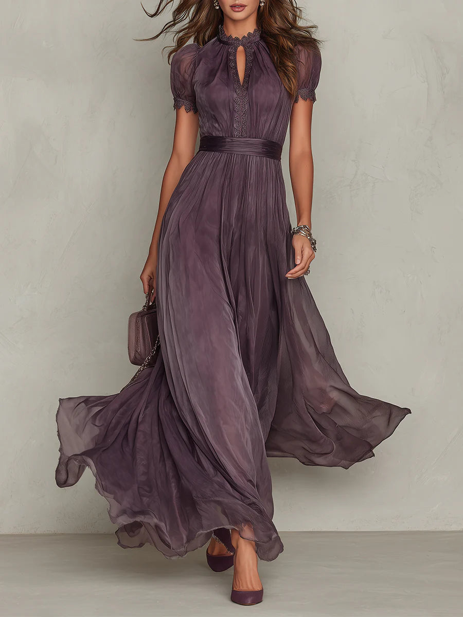 Marlowe | Keyhole Lace Trim Chiffon Maxi Dress