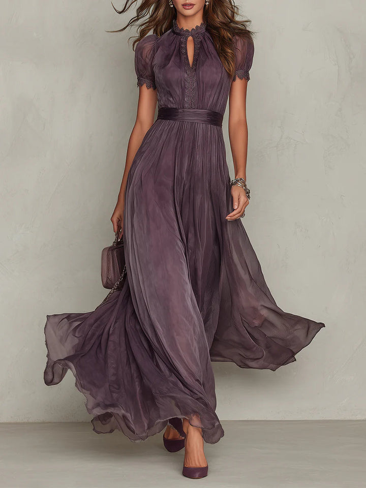 Marlowe | Keyhole Lace Trim Chiffon Maxi Dress