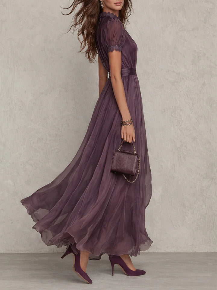 Marlowe™ | Keyhole Lace Trim Chiffon Maxi Dress