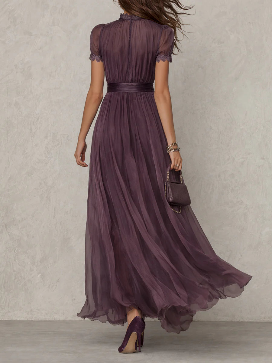 Marlowe | Keyhole Lace Trim Chiffon Maxi Dress