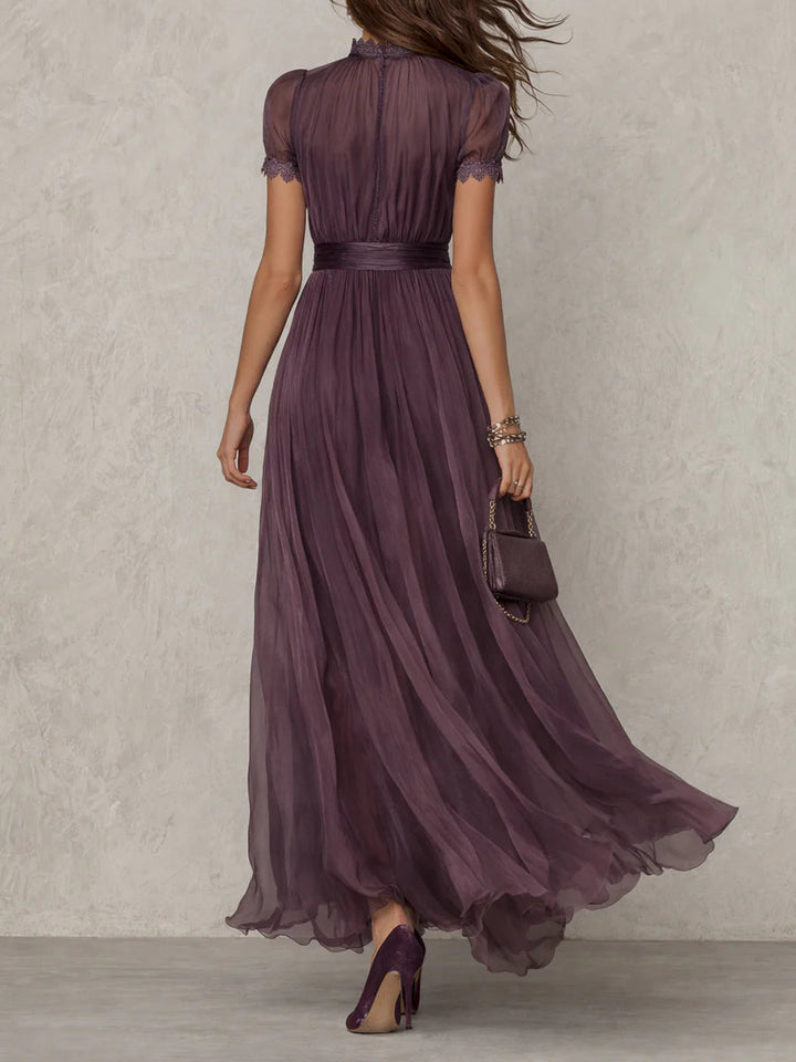 Marlowe | Keyhole Lace Trim Chiffon Maxi Dress