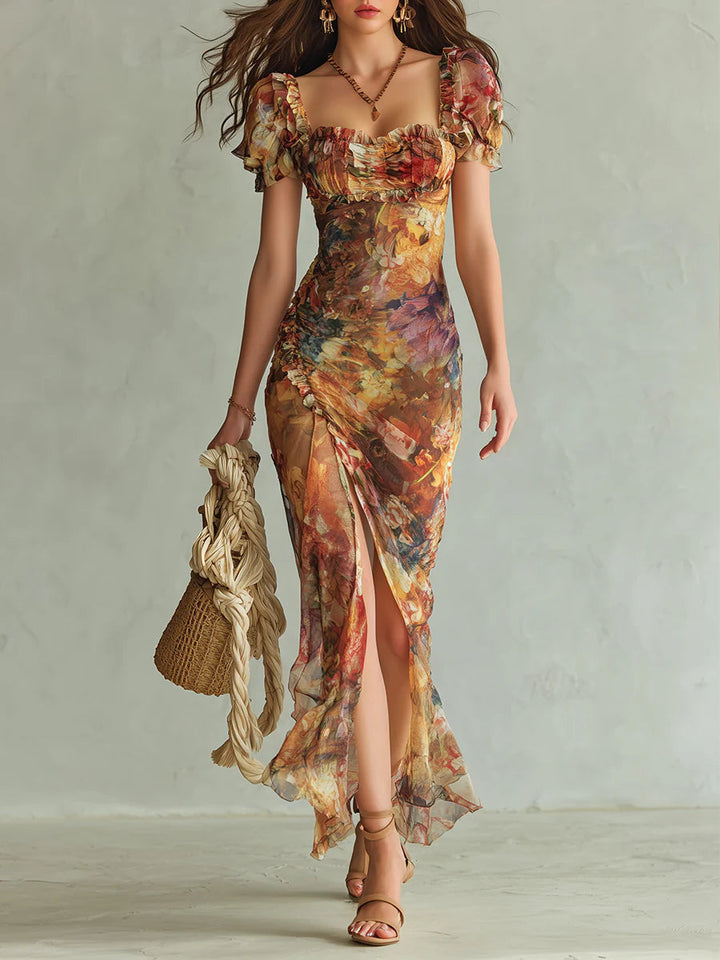 Saffron™ | Bohemian Oil-Painting Print Maxi Dress