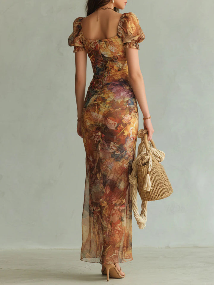 Saffron | Bohemian Oil-Painting Print Maxi Dress