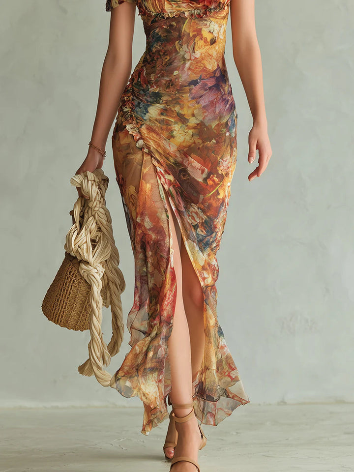 Saffron™ | Bohemian Oil-Painting Print Maxi Dress