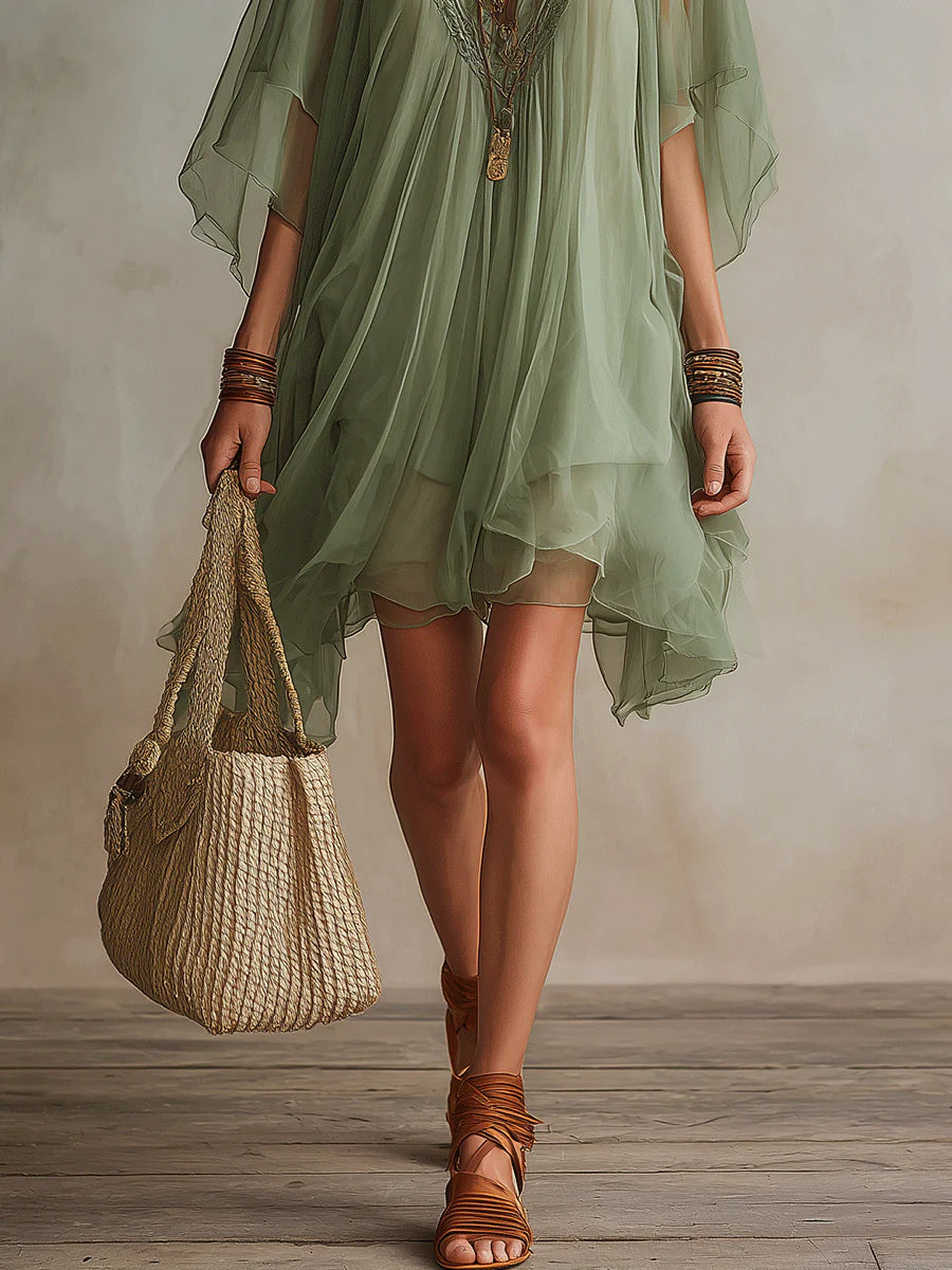 Wren™ | V-Neck Layered Flowy Mini Dress