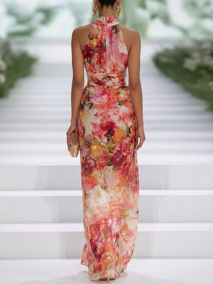 Carmen | Floral Halter-Neck Chiffon Maxi Dress