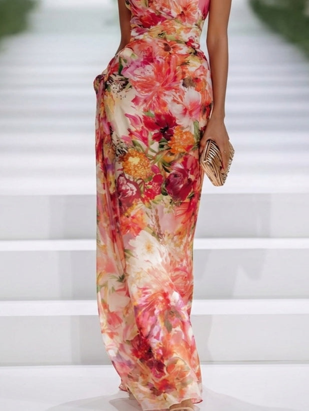 Carmen | Floral Halter-Neck Chiffon Maxi Dress