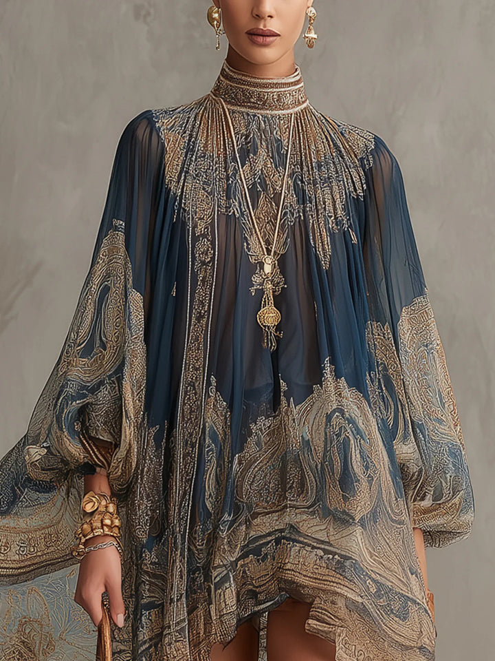 Octavia | Baroque High-Neck Chiffon Mini Dress