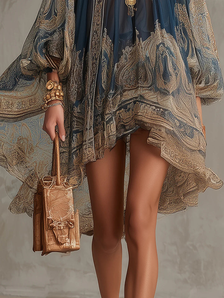 Octavia | Baroque High-Neck Chiffon Mini Dress
