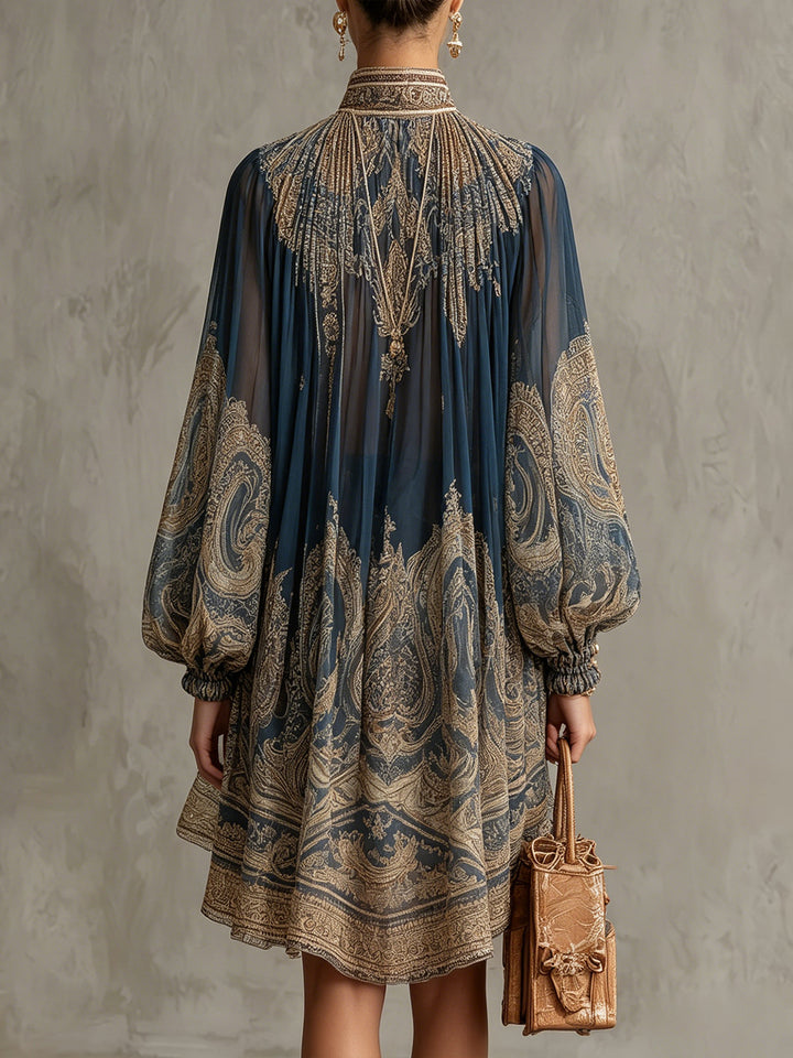 Octavia™ | Baroque High-Neck Chiffon Mini Dress