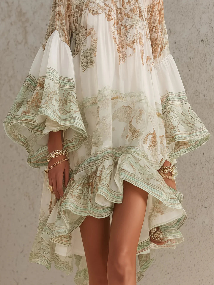 Eloise | Ruffle-Hem Flounce Sleeve Mini Dress