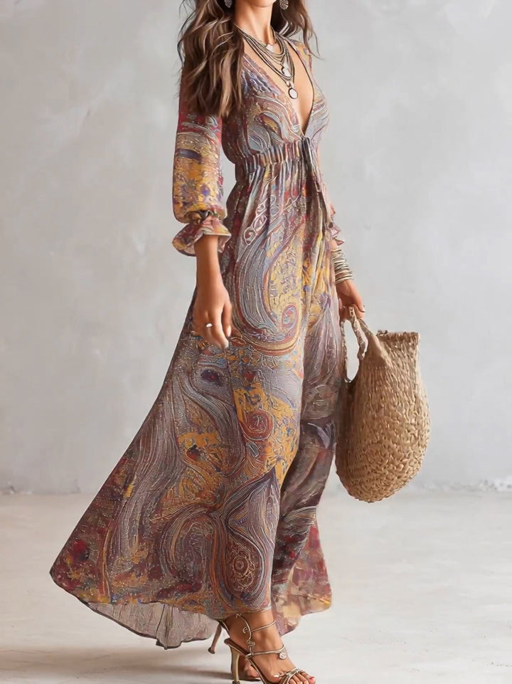 Cosima™ | Paisley V-Neck Chiffon Maxi Dress