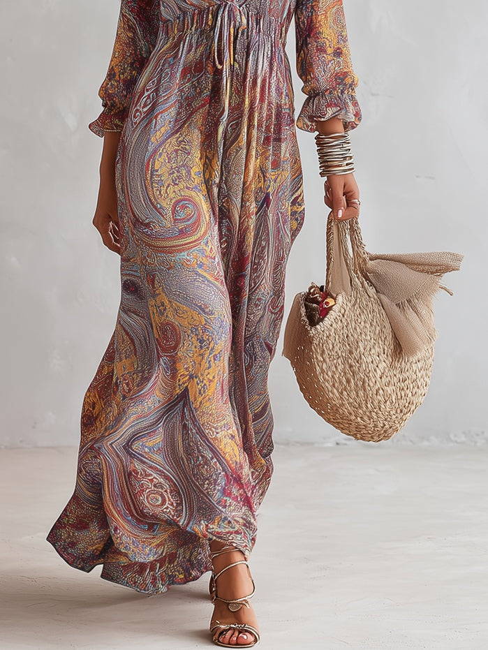 Cosima | Paisley V-Neck Chiffon Maxi Dress