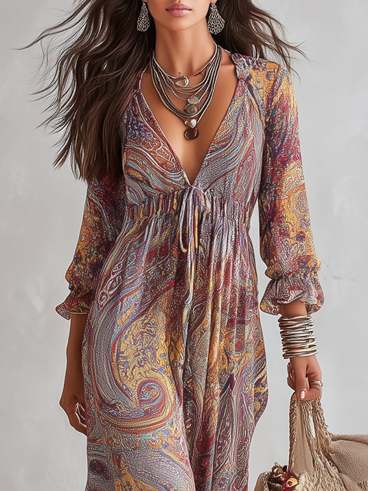 Cosima | Paisley V-Neck Chiffon Maxi Dress