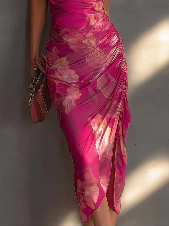 Selene™ | Floral Ruched Side-Split Bodycon Dress